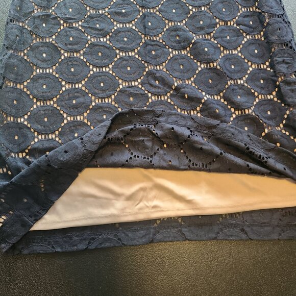 JESSICA HOWARD Navy Blue Tan Eyelet Dress Sheath Lace Knee Length Stretch Sz 14 - Picture 9 of 12